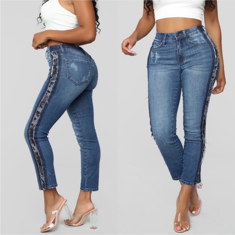 Fashion Nova High Rise Camo Accent Jeans